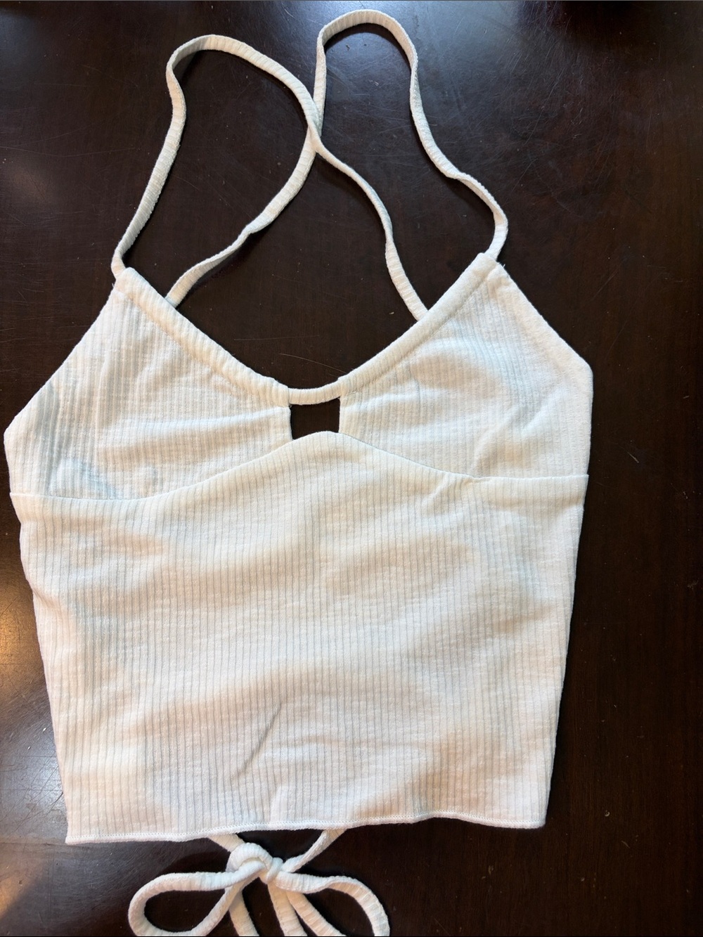 POL Ivory Ribbed Back Strap Cropped tank Top